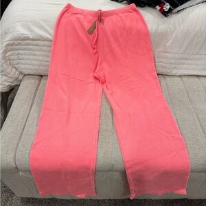 Skims brand new waffle wide leg sweatpant in coral/pink color size small